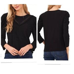 CeCe Women's Puffed Sleeve Knit Top Black Size 1X
